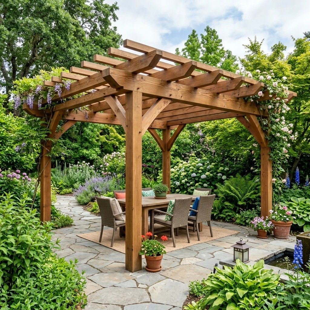 Terrasse, pergola et abri bois — Lez'arts Du Bois, Saint-Félicien